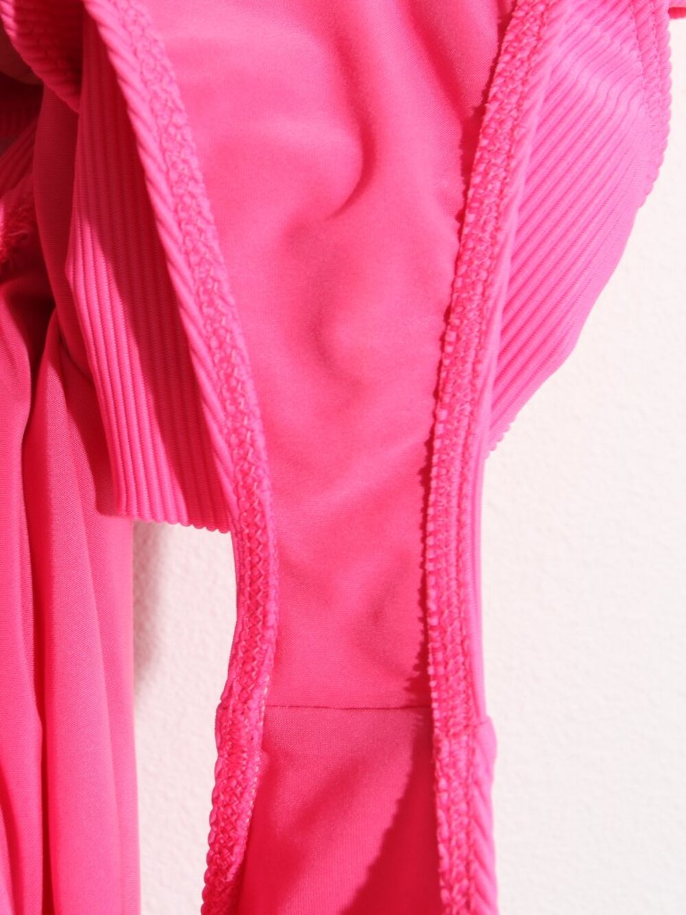 Beach Riot Celine One Piece Swimsuit Neon Pink Ribbed Cut Out Asymmetrical Large - Picture 16 of 16